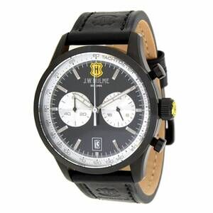NEW J.W. HULME men's quartz multi function leather strap watch in black/black